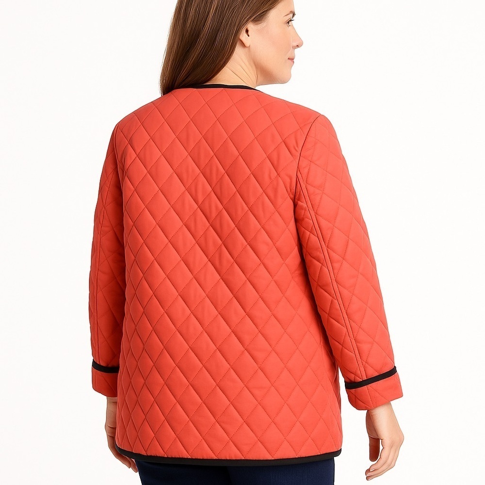 ASOS Coral w/ Black Faux Leather Trim Quilted Jacket Size 14 - Picture 2 of 6